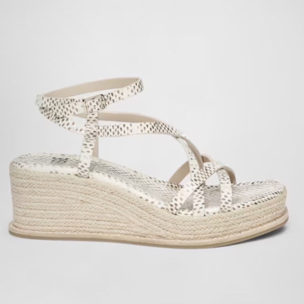 PAIGE Sandals 8.5 Juliann Cream Grey Snakeskin Strappy Espadrille Wedge Platform